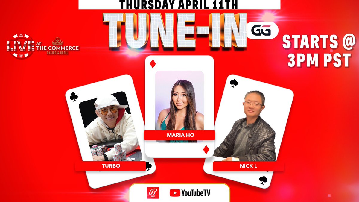 Today 3pm PT April 11 is the debut of Poker Hall of Famer @MariaHo on Live at the @CommerceCasino battling it out $25/$50+$50bba/$100 against Nick L, @phongturbo, the debut of 2 new exciting players and a mystery guest!

Watch here:
youtube.com/live/0K_1_-4nn…

Powered by @GGPoker