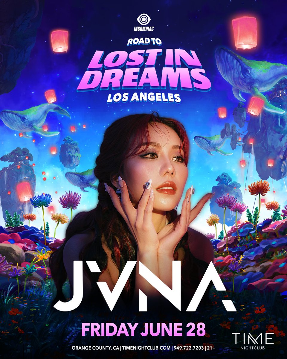 Follow @JVNA on the Road to #LostinDreams as she brings her signature ethereal bass-driven soundscapes to #TimeOC on Friday, 6/28. ☁️✨ Grab Early Bird tickets now → lostindreams.co/jvna-oc
