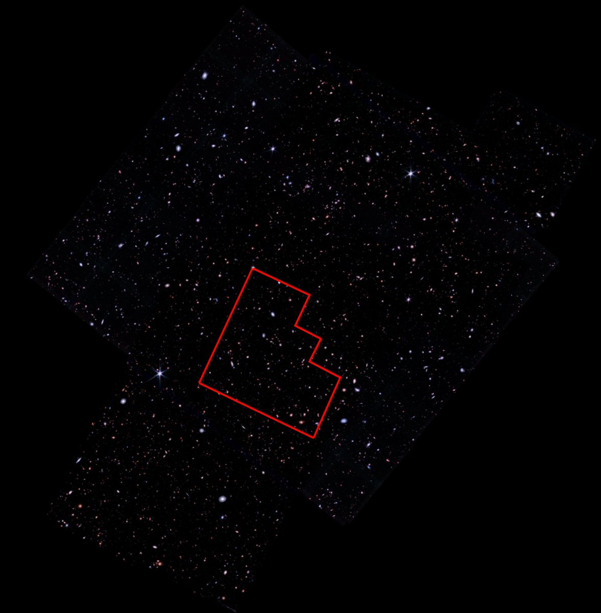 Here's the size of the Hubble Deep Field compared to our JADES GOODS-N region. The Hubble Deep Field was a watershed moment in the mid-90s for our understanding of the distant Universe. We're in the middle of an even more profound revolution in astronomy thanks to JWST.