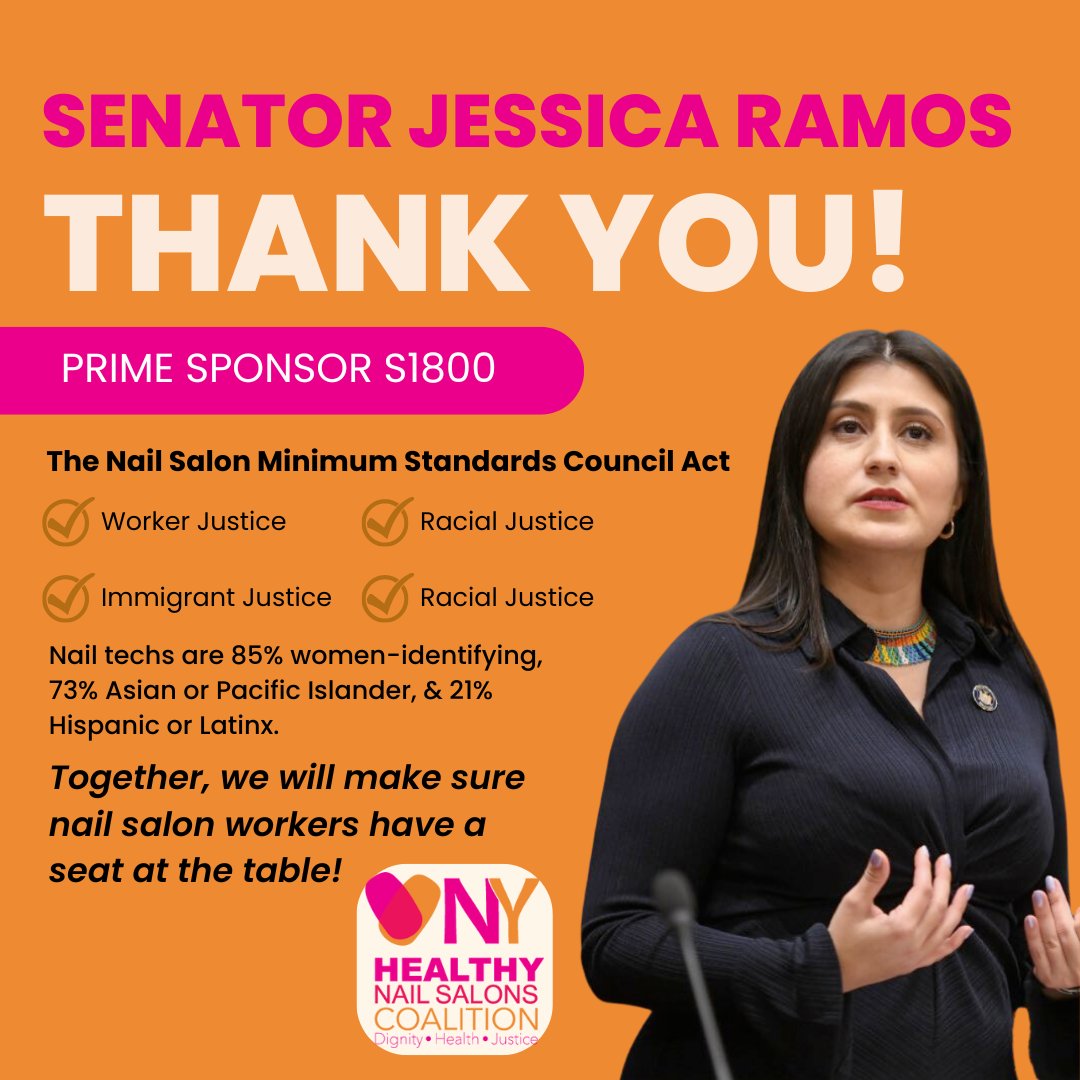 Thank you @NYSenatorRamos for championing the Nail Salon Minimum Standards Council Act! 💅 This groundbreaking legislation protects nail salon workers' rights, gives us a seat at the table, and sustains our small businesses. We need #AllHandsIn to get this bill passed!