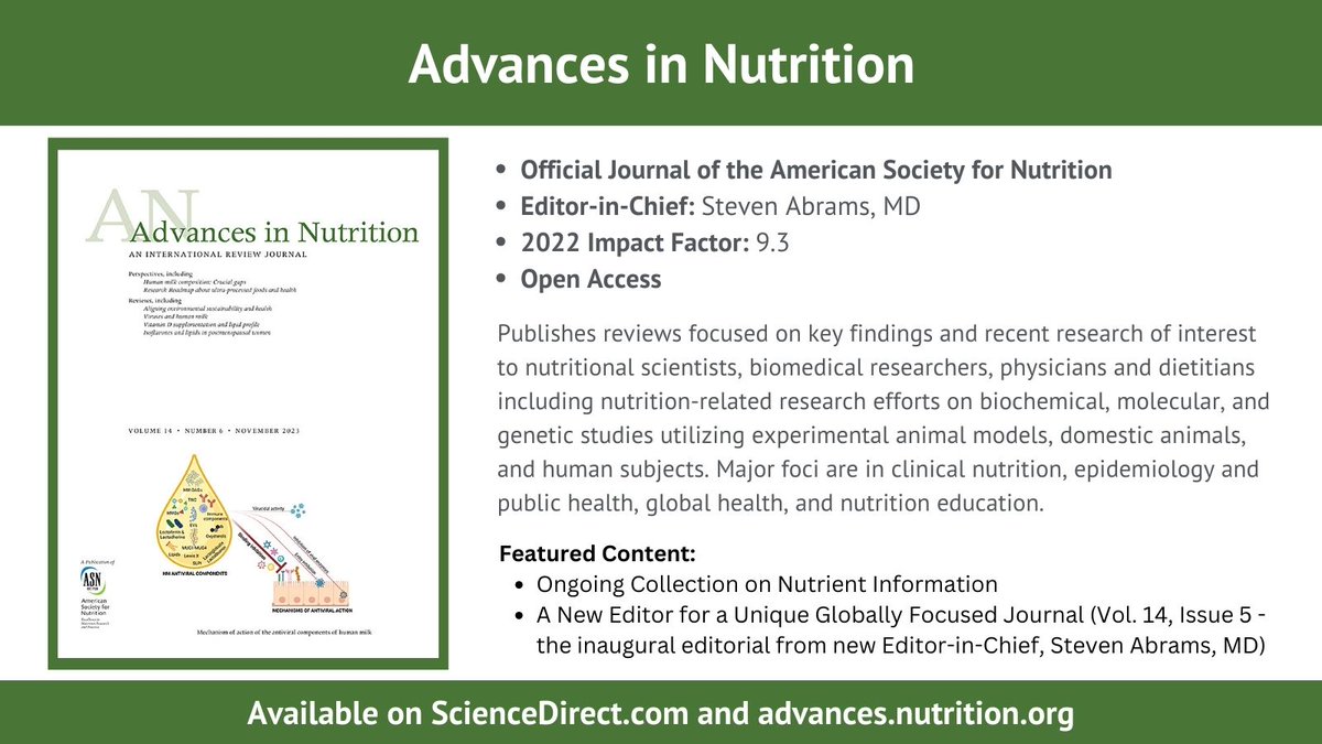 Read a collection of Most Read articles from Advances in Nutrition - Publishing reviews focused on key findings and recent research in all areas of interest to nutritional scientists and biomedical researchers. spkl.io/60154LY1X