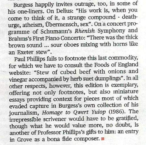 There's a magnificent two-page review of THE DEVIL PREFERS MOZART -- the new @Carcanet collection of Anthony Burgess's essays on music -- in this week's issue of @TheTLS