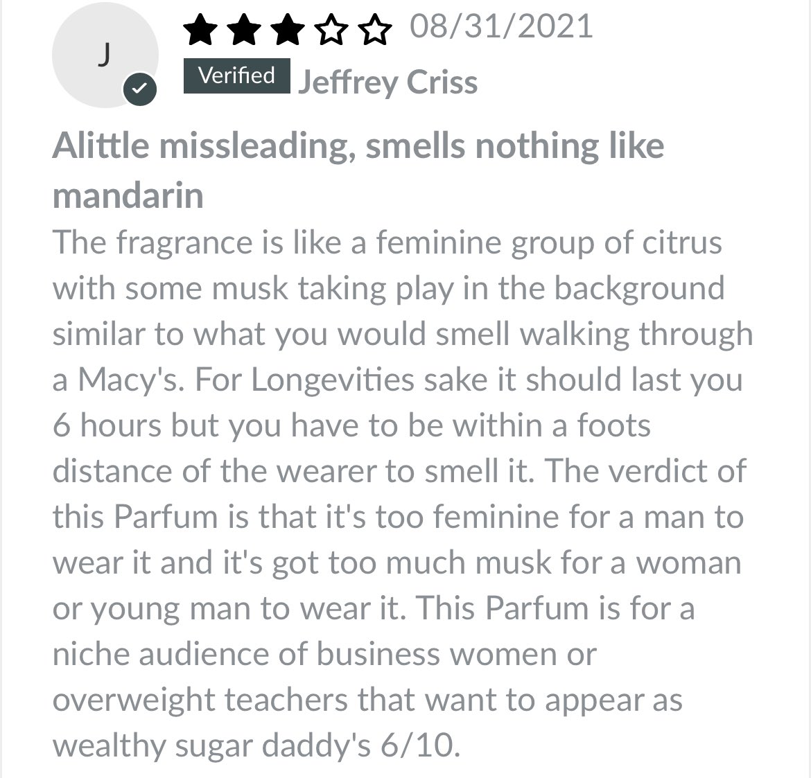 They hated this perfume but still gave it 3 stars/6 out of 10?