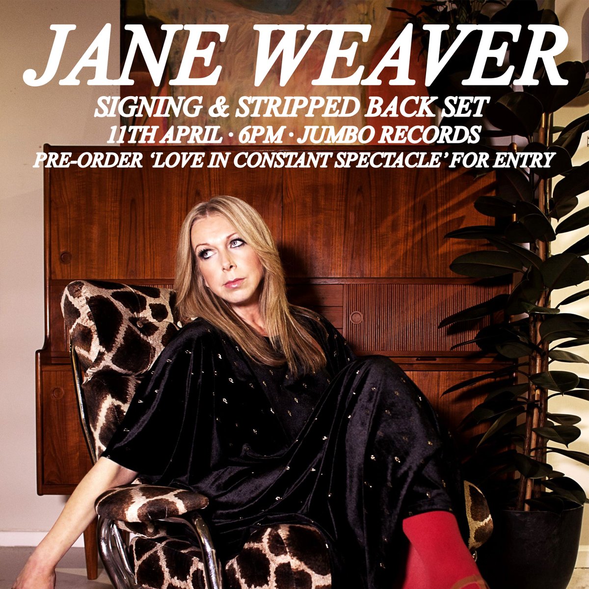 Tonight! 6pm! Jane Weaver live at Jumbo Records! Followed by a signing session. Secure your entry to the gig here: jumborecords.co.uk/music-single.a…