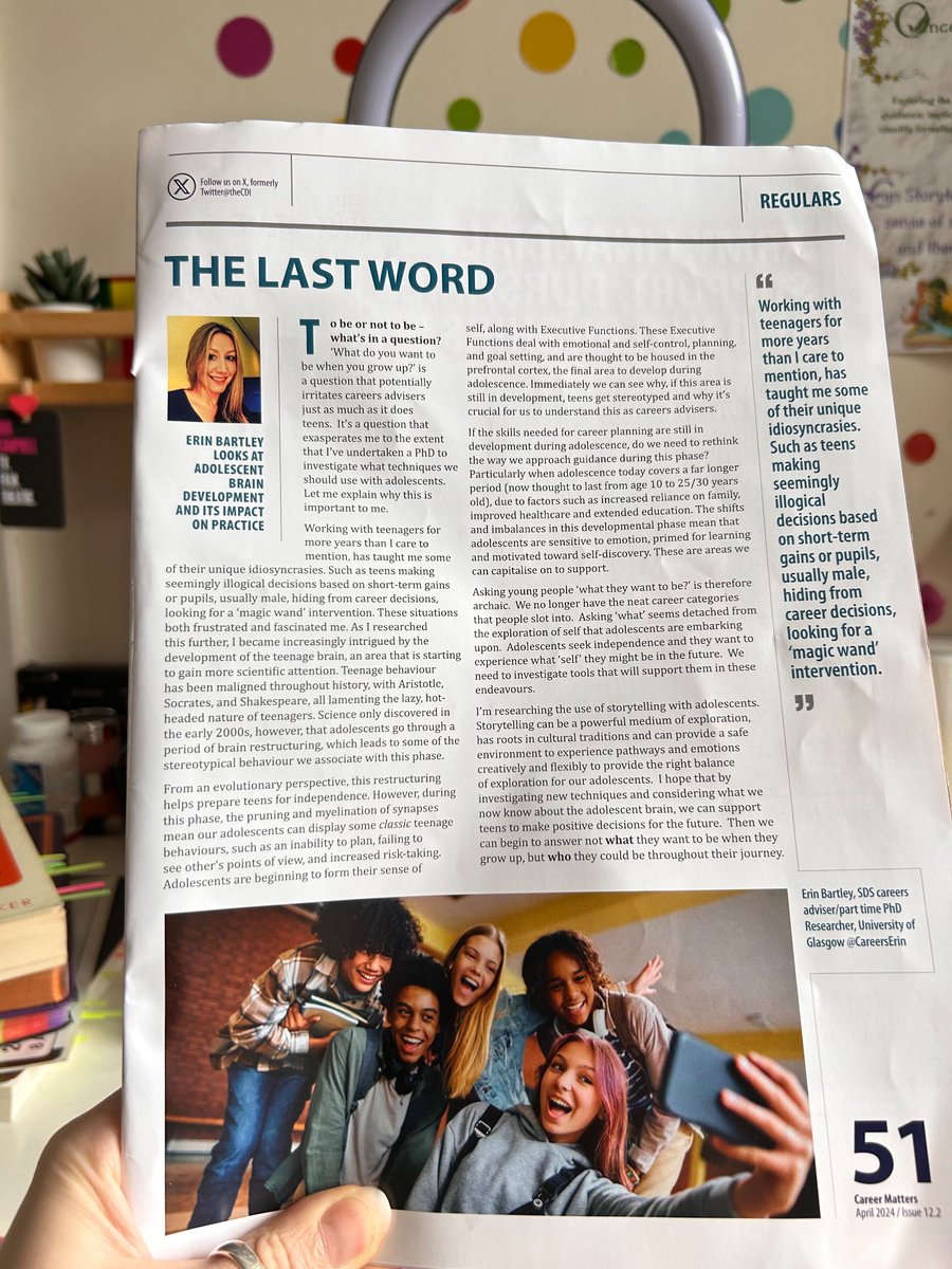 So pleased and proud to see my words in print in this edition of Career Matters <a href="/theCDI/">The CDI</a>, hoping people get as excited and passionate about adolescents and careers decision making as I am ❤️