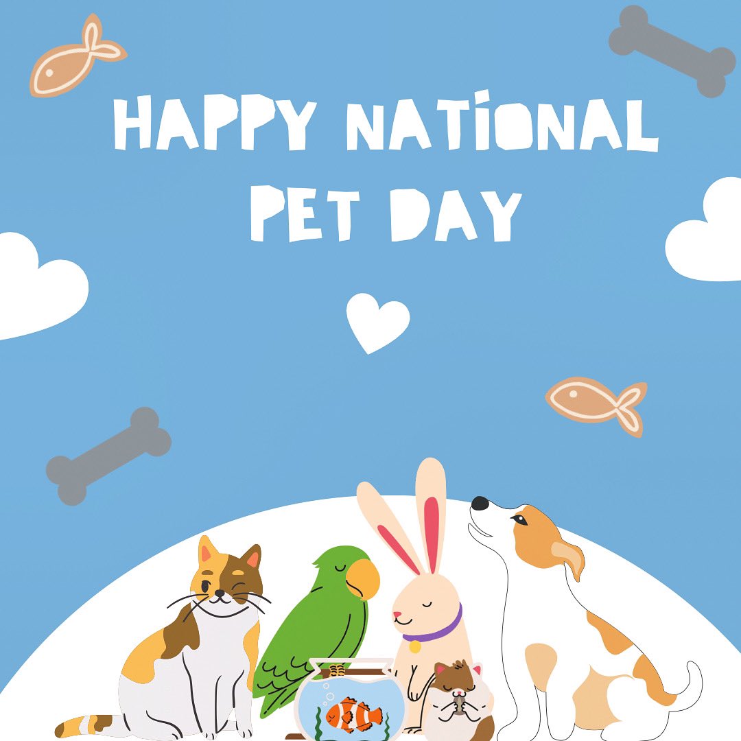 Happy National Pet Day everyone! If you’d like your special pet(s) to be featured on our Instagram story: post a picture of your pet(s) on your story and tag us, then we will repost your story onto ours! 🐶🐱🐹🐠