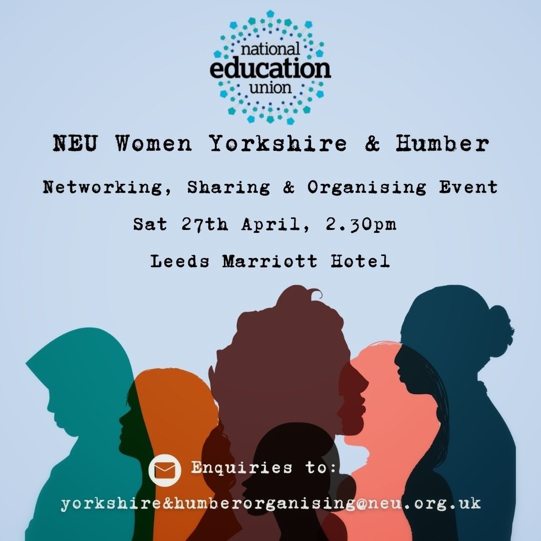 Calling all #women <a href="/NEUnion/">National Education Union</a> members in #yorkshireandhumber! Free event 27th April 2.30pm in #Leeds. Run by members, we'll be looking at tackling issues like #menopause, #sexism, #periodpoverty and #maternity matters. Contact Yorkshire&amp; humberorganising@neu.org.uk
See you there!