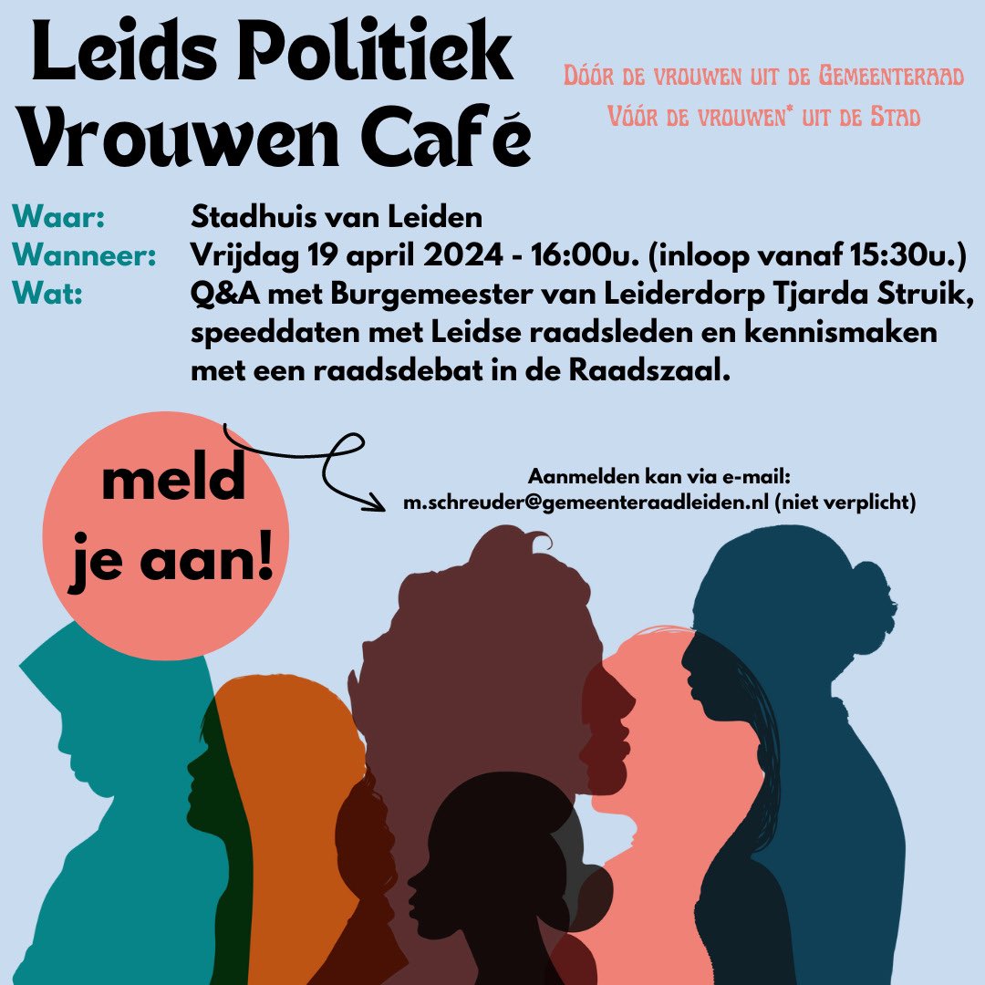 Ga op vrijdag 19 april in gesprek met de vrouwelijke raadsleden waaronder Julia de Groot, Antje Jordan en Linda Beimer, evenals andere raadsleden. Het belooft een leerzame middag te worden vol inspirerende gesprekken en waardevolle inzichten in de lokale politiek!
