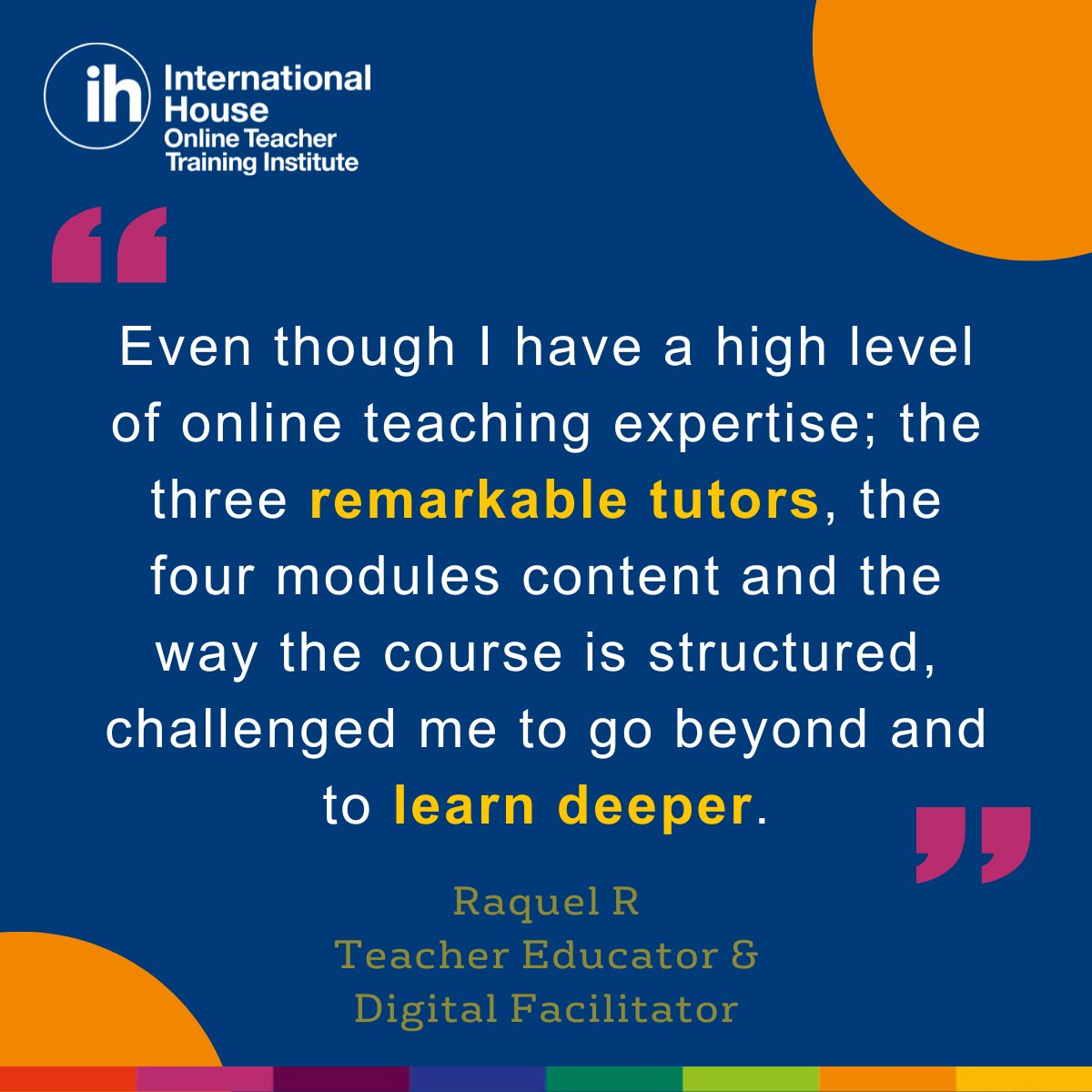There’s still time to apply for the IH COLT course starting on 27th April 2024.

Learn more and apply here 👇 ihteachenglish.com/course/3184

#OnlineTutoring #EModerator #LanguageTeaching #CPD #ihotti