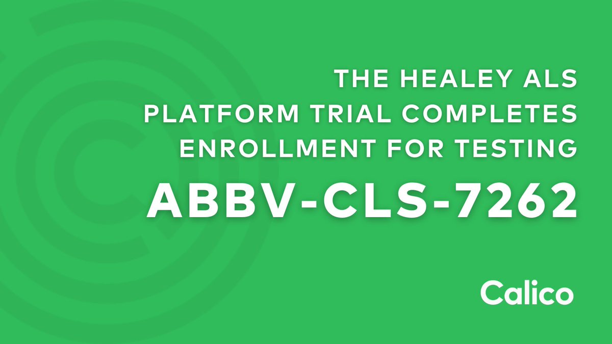 The HEALEY ALS Platform Trial has successfully reached full enrollment for its study of ABBV-CLS-7262, an investigational therapy Calico is developing in collaboration w/ AbbVie. Thanks to the participants, families & clinicians in our clinical studies. massgeneral.org/neurology/als/…