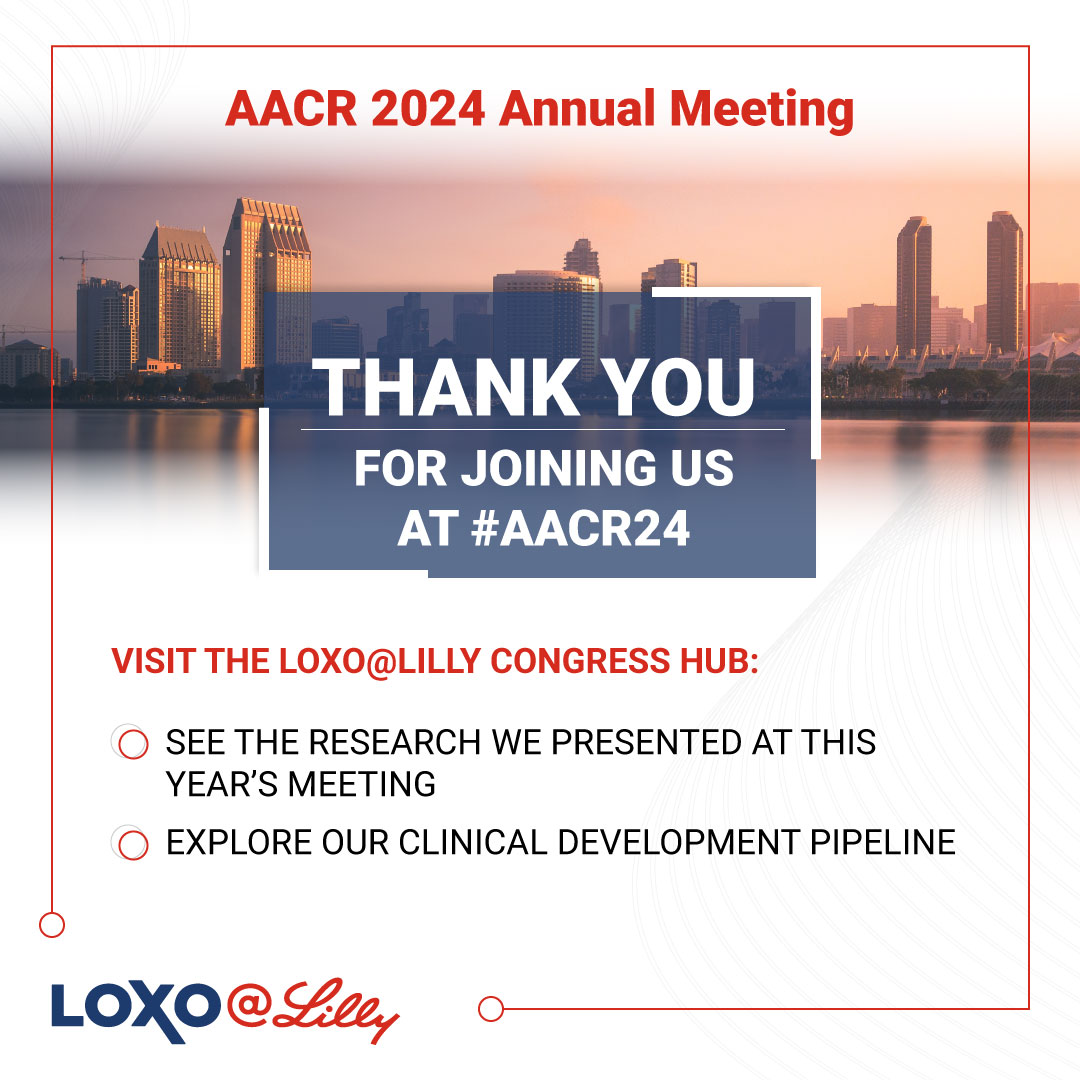 #AACR24 attendees - Thank you to everyone who joined us in San Diego and online! #CancerResearch Visit the Loxo@Lilly congress hub to see the research we presented at this year’s meeting: e.lilly/3vt6MY4 #ClinicalTrials #KRAS #Nectin4 #SMARCA2