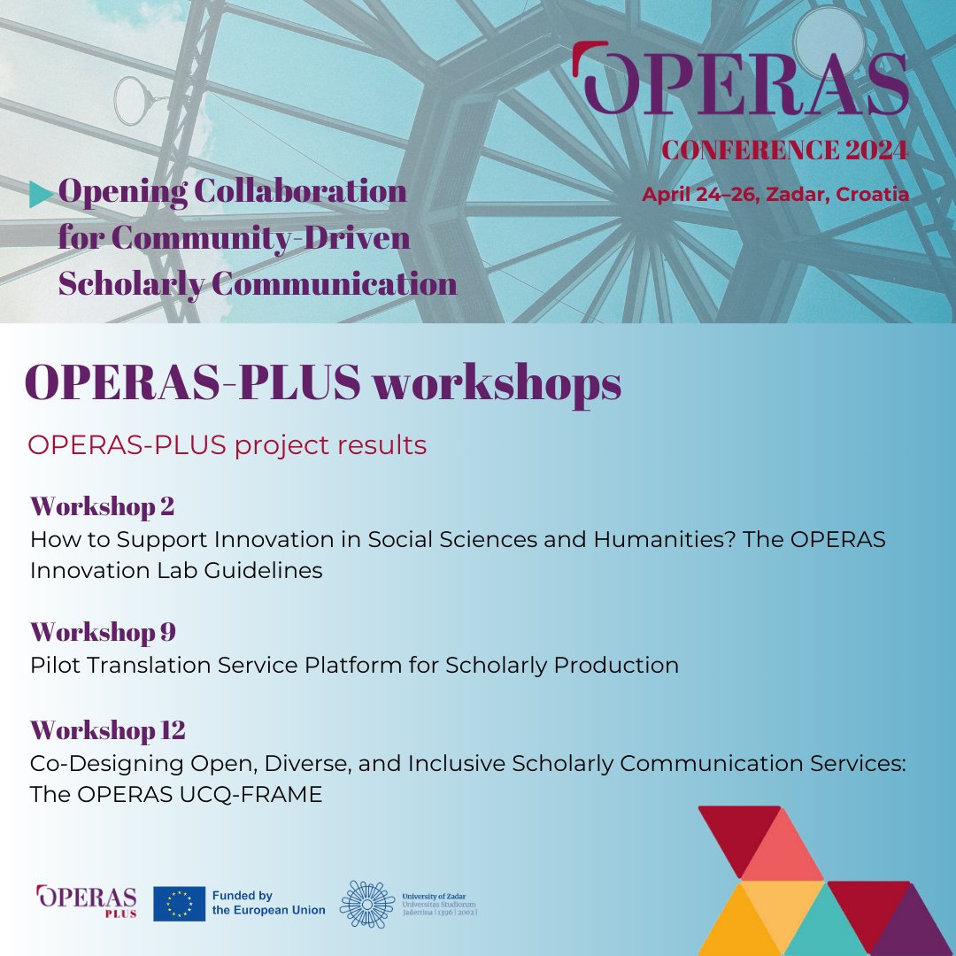 OPERASEU's tweet image. Check out three impactful workshops at the #OPERAS2024 Conference featuring the work developed within the OPERAS-PLUS project!

Learn more about OPERAS #InnovationLab, the Pilot Translation Service Platform, and the OPERAS UCQ-FRAME.

bit.ly/operas2024work…