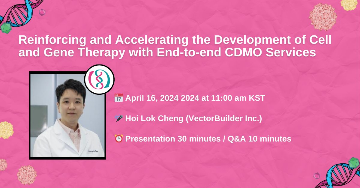 Don't Miss Our Upcoming Webinar! 💡 Reinforcing and Accelerating the Development of Cell and Gene Therapy with End-to-end CDMO Services: ibric.org/bric/webinar/t… 📅 April 16, 2024 2024 at 11:00 am KST 🎤 Dr. Cheng, VectorBuilder Application Scientist ⏰ Presentation 30 minutes /