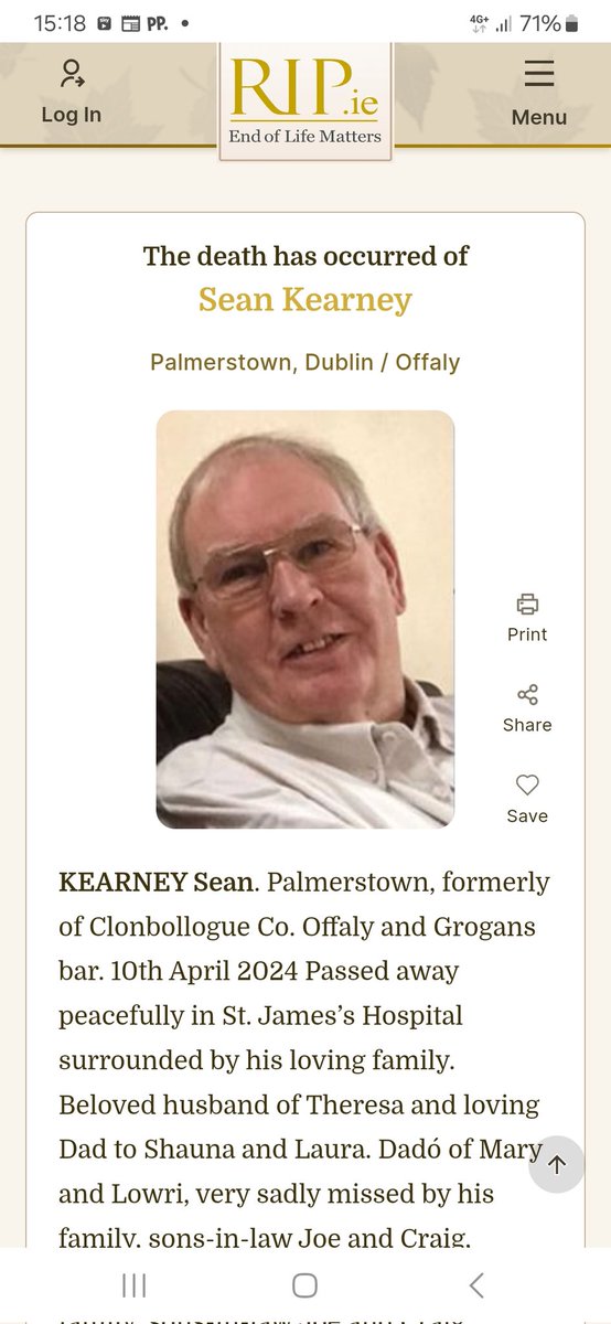 The foundation stone upon which a totemic Dublin institution was constructed falls. Desperately sad news about the passing of the great Sean Kearney from @GrogansPub A proper, wise, kindly old-school barman. Half a century of pulling porter and making magic. A titan of his trade