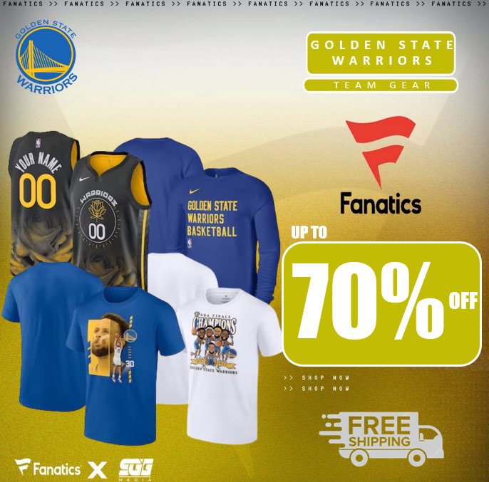 GOLDEN STATE WARRIORS END-OF-SEASON SALE, @Fanatics🏆 WARRIORS FANS‼️ Take advantage of Fanatics EXCLUSIVE offer and get up to 70% OFF Golden State Warriors gear + FREE SHIPPING using THIS PROMO LINK: fanatics.93n6tx.net/WARRIORSSALE 📈 DEAL ENDS SOON!🤝