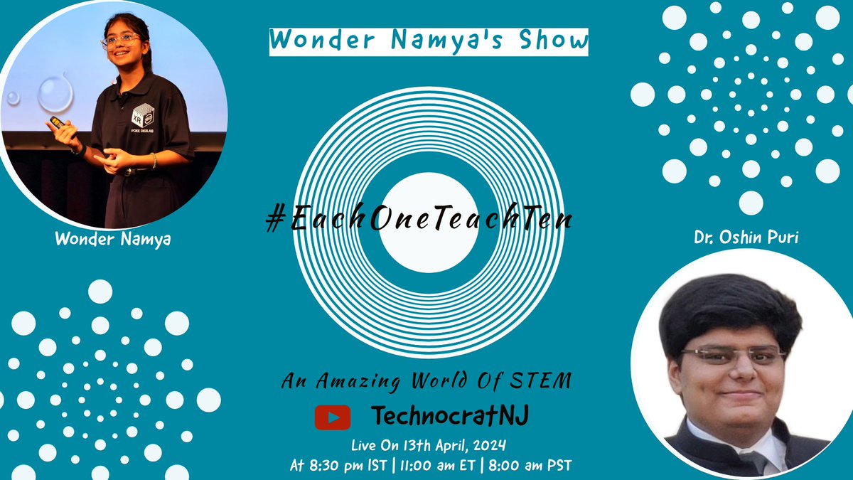 Excited to announce EP 8⃣2⃣ of my #Podcast 🎙️featuring Dr. @OshinPuri2 , a top 50 finalist for the @cheggdotorg #GlobalStudentPrize 2022! 🌟 Mark your calendars for April 13th ⏰8:30 am IST | 11 am EST | 8 am PST Stay tuned 🎧excited 😍 #EachOneTeachTen🌀