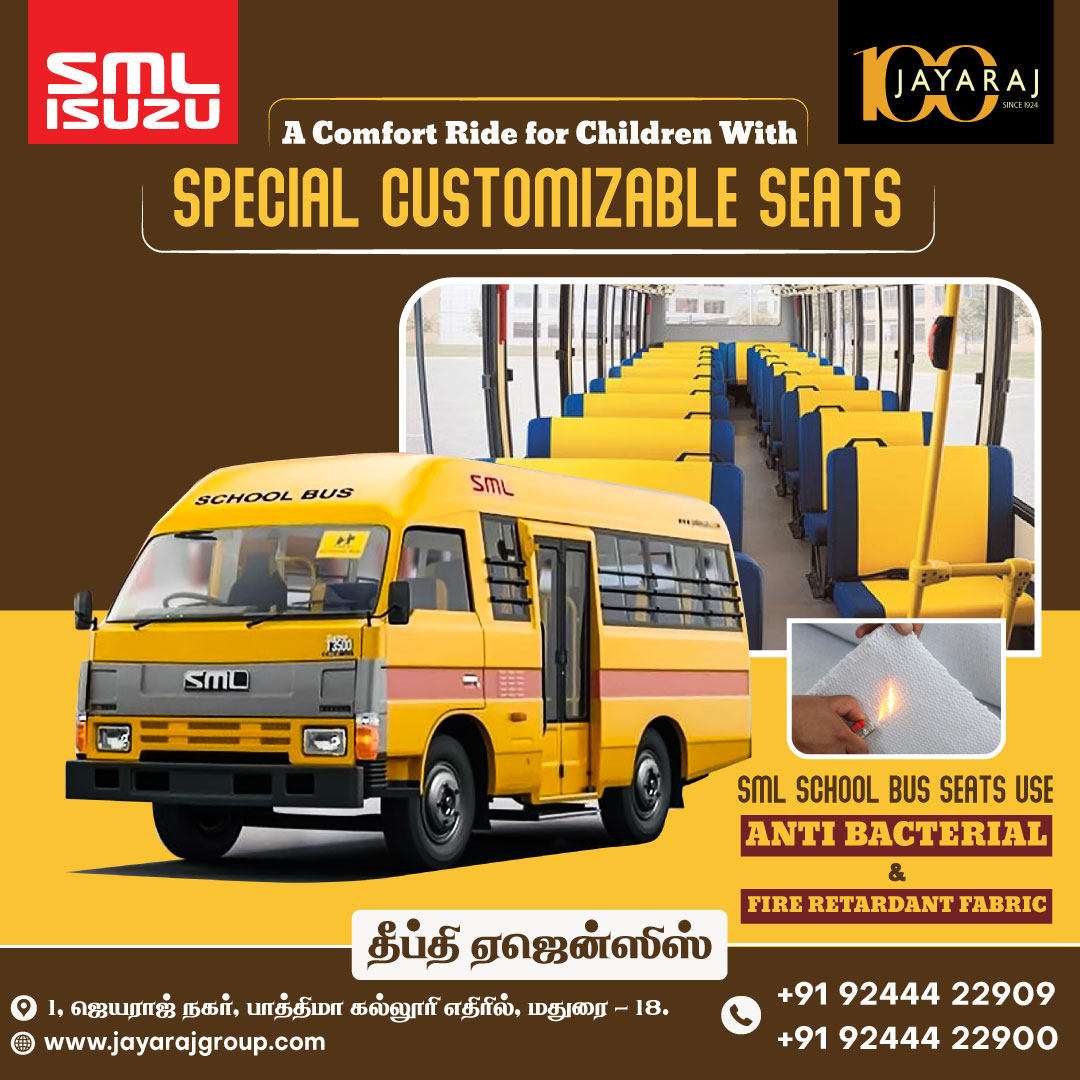 Special Customizable Seats - SML - Deepthi Agencies - Madurai #construction #road #highways #excavation #mining #transport #lorry #heavyvehicles #Affordableprice  #ramanathapuram #theni #dindugal #tipper #schoolbus #staffbus #highsafety #antibacterial #fireretardantfabric #isuzu