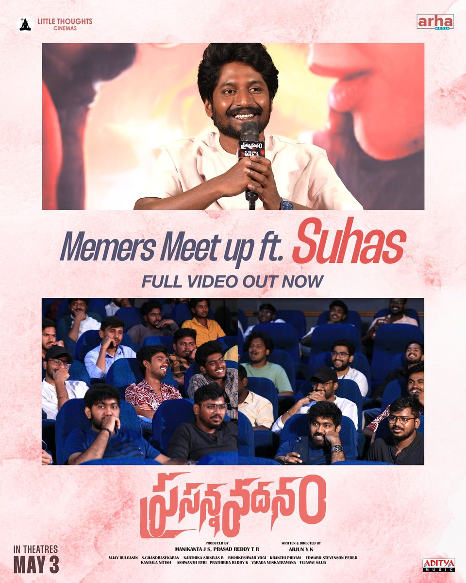 Watch @ActorSuhas in a special interaction with memers as they talk about #PrasannaVadhanam and much more 🤩 ▶️ youtu.be/xImPc78uO0I #PrasannaVadhanam GRAND RELEASE WORLDWIDE ON MAY 3rd 2024 💥💥 @payal_radhu @RashiReal_ @ManikantaJS @arjunyk @ReddyPrasadLTC @edwardpereji9…