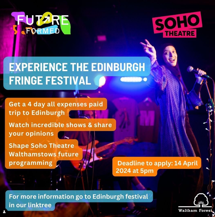 Calling all #WalthamForest comedy and theatre lovers - fancy coming with us to @edfringe? ✨ Together with @wfcouncil we're offering an all expenses paid trip to the Festival this August, plus a full bursary for a term on our Labs More info below 🧵👇 walthamforestjobs.org/creative-core/…