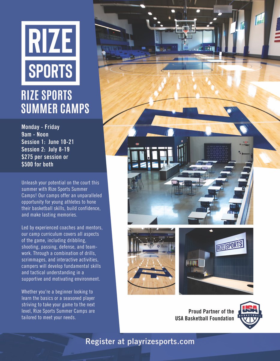 Mark your calendars and make sure you sign your athletes up for our Rize Sports Summer Camps!

Registration will open next Friday, April 19th!

#rizesports #summercamp #BasketballCamp2024 #pittsburghbasketballcamp #youthsports #youthbasketball
