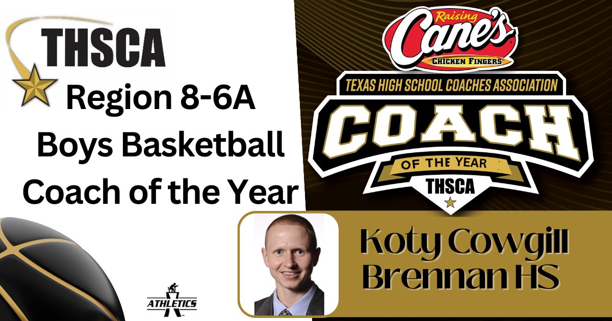 Koty Cowgill, NISD Coach, Educator, & Leader at Brennan HS was named THSCA Region 8-6A Boys Basketball Coach of the Year! What an honor! Congratulations on a well deserved achievement! @NISD, @BballBrennan @BoosterBrennan @CoachKoty