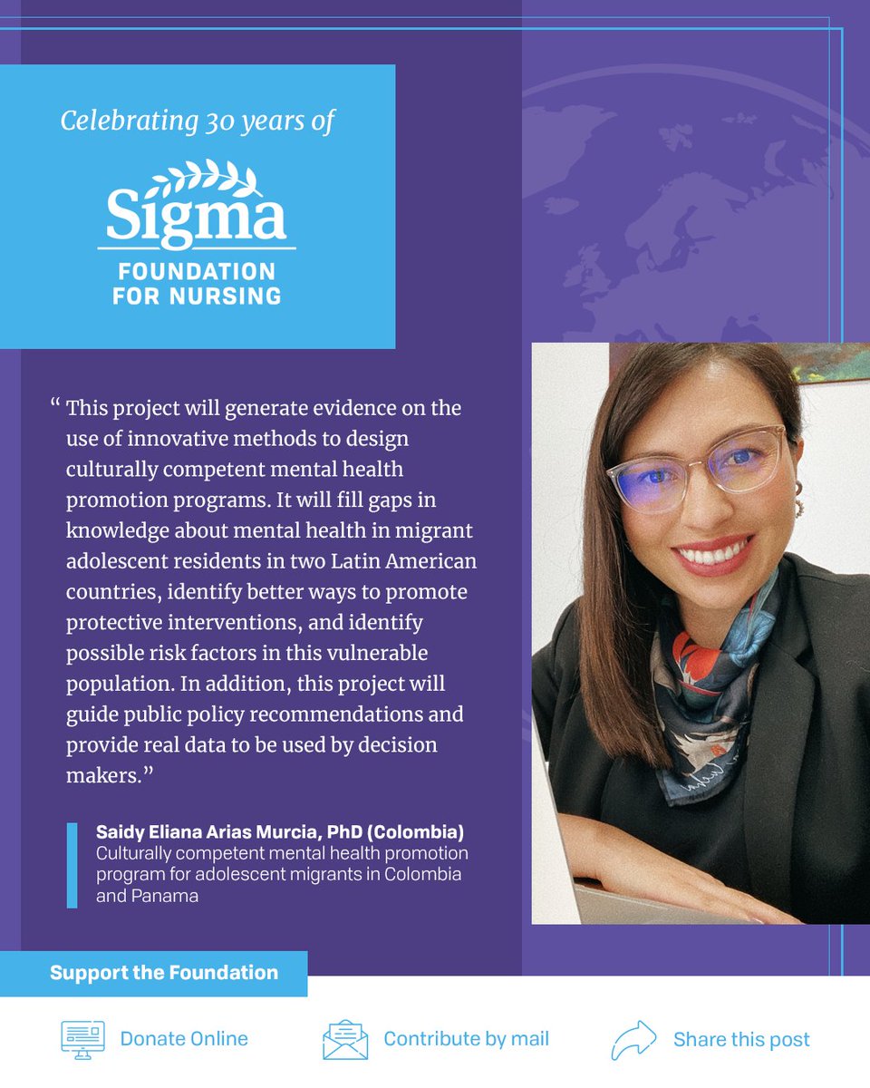 Donations to the Sigma Foundation for Nursing fully fund research grants like Saidy's that help nurses improve people's lives worldwide and advance nursing science. Become a donor today » bit.ly/2xBx9wV