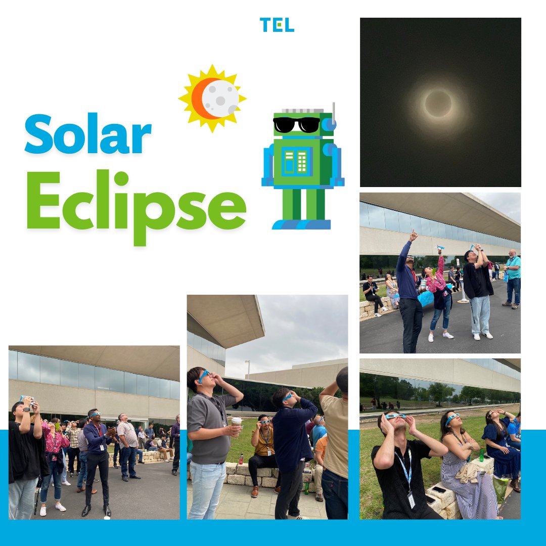 Earlier this week, our #TEL Austin office members gathered to experience a historic total solar eclipse! While total solar eclipses happen nearly every year, the odds of seeing one in totality are estimated to be less than once in a lifetime!