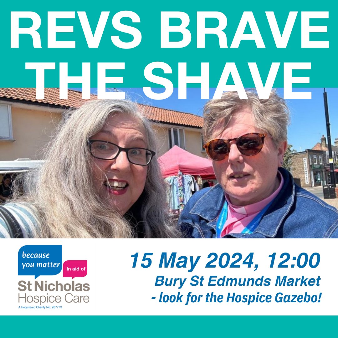 Join us on May 15 at Bury Market as Reverends Lesley Norburn and Sharon Connell brave the shave in aid of St Nic’s. After a throwaway comment, the pair have decided to show their support during the Hospice’s 40th year by saying goodbye to their locks: ow.ly/BAQa50Re76n