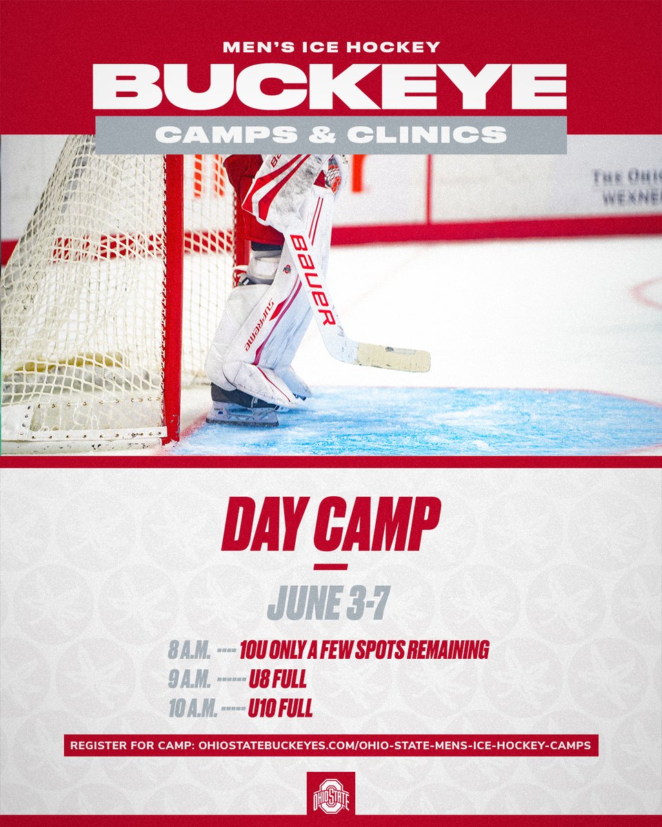 ☀️🏒 Don't delay ... register today for Buckeye men's hockey camp! ℹ️ bit.ly/3UVbTuk #GoBucks h