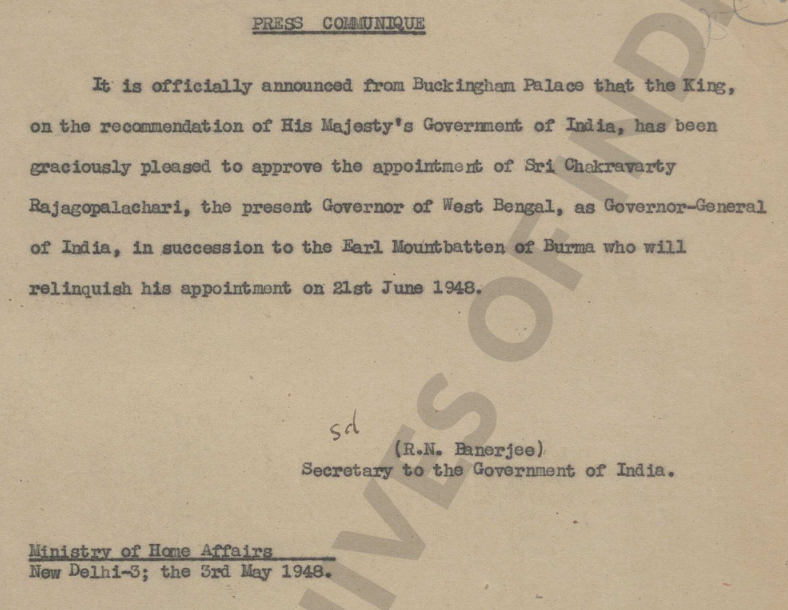 1948: 'His Majesty's Government of India'