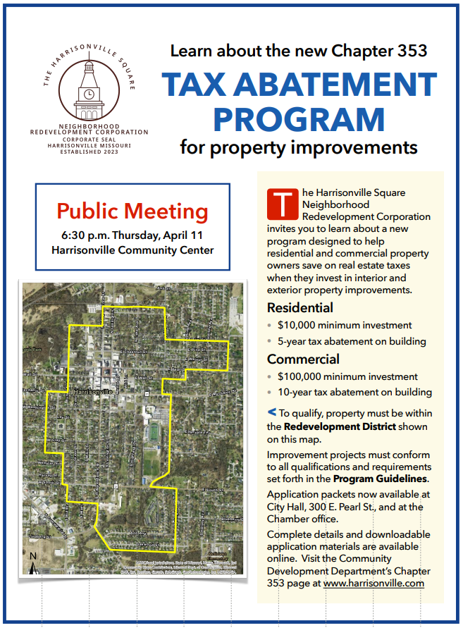 Harrisonville's Chapter 353 Program can provide thousands of dollars in real estate tax savings for nearly 1,000 homes and properties. Join the Harrisonville Square Neighborhood Redevelopment Corporation at 6:30 p.m. on April 11, at the Harrisonville Community Center to learn how…