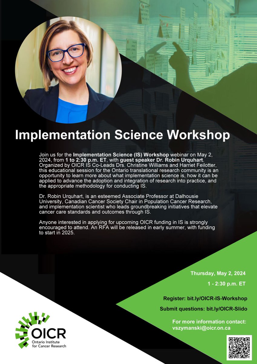 Join <a href="/OICR_news/">Ontario Institute for Cancer Research (OICR)</a> for an Implementation Science Workshop webinar on May 2nd at 1pmEST/2pmAST with Atlantic PATH Scientific Director, Dr. @UrquhartRobin.

Registration: oicr.on.ca/events/impleme…
