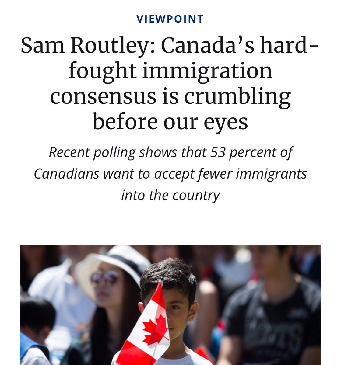 Sam Routley: Canada’s hard-fought immigration consensus is crumbling before our eyes And yet: “Other than marginal voices like the People’s Party of Canada, no one person or political movement in the country really challenges the overall value or principle of mass immigration.”…