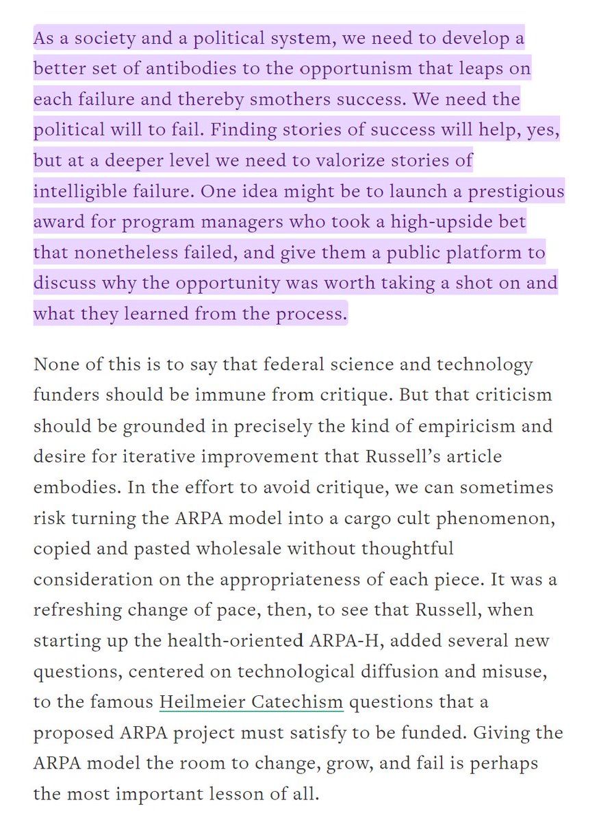 calebwatney's tweet photo. Wrote a short response essay on the ARPA model and the political will to allow failure https://t.co/HgwuKnxH2a