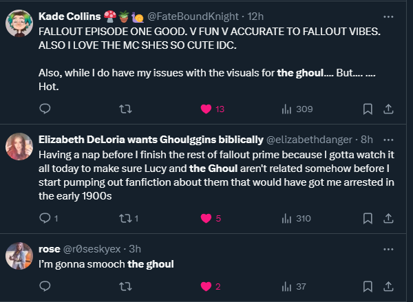 You know that a show has done something right when all the mutuals on your timeline are going feral for The Ghoul (@elizabethdanger @FateBoundKnight @r0seskyex)