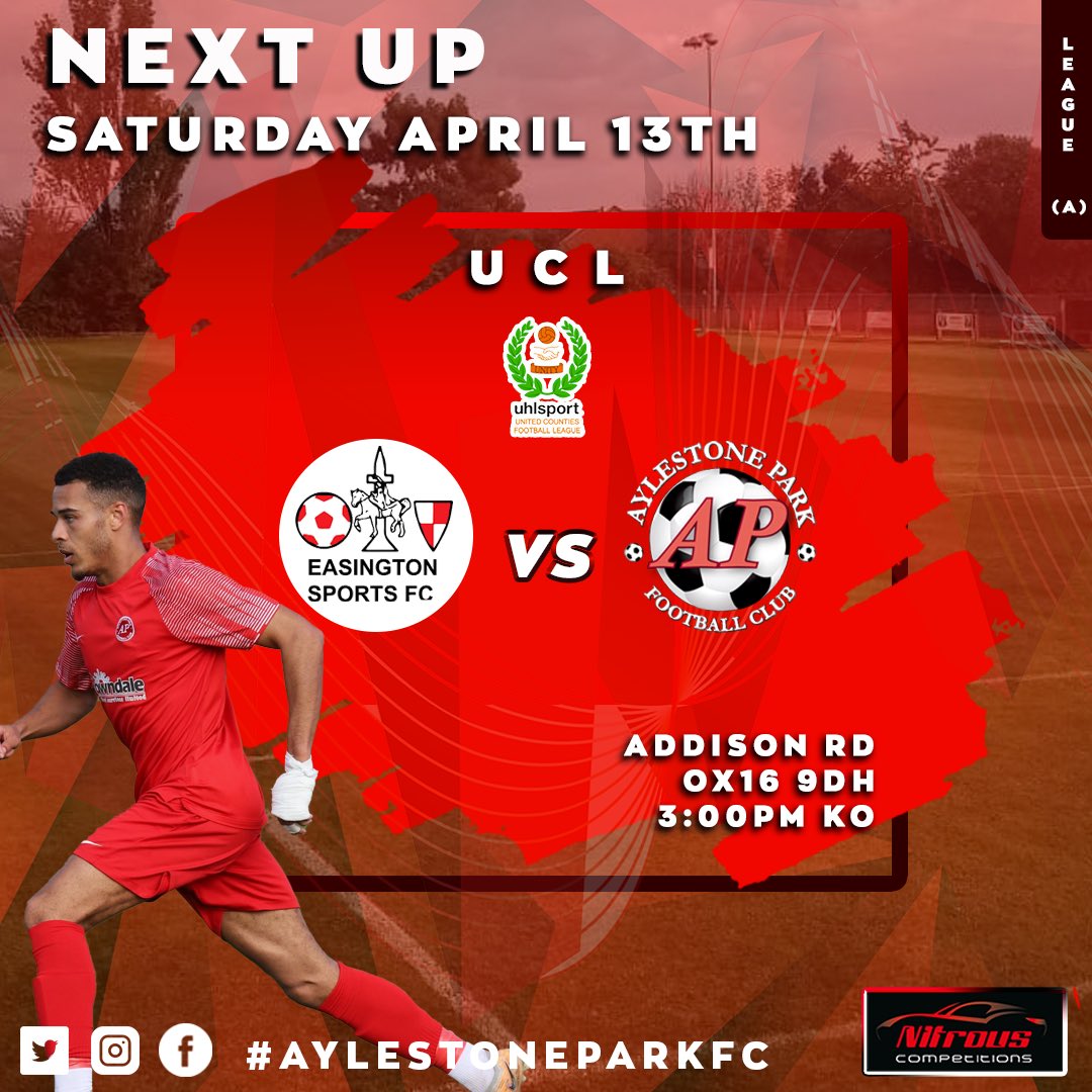 F I N A L L E A G U E G A M E 🫡 Visiting The Clan as we look for momentum going in to the Playoffs! 🆚 @Sports_ESFC 🗓 13 April ⏰ 3:00pm KO 🏟 Addison Road OX16 9DH 🎟 £5 adults | £3 concessions #AylestoneParkFC #upthepark #thereds 🔴🔴🔴