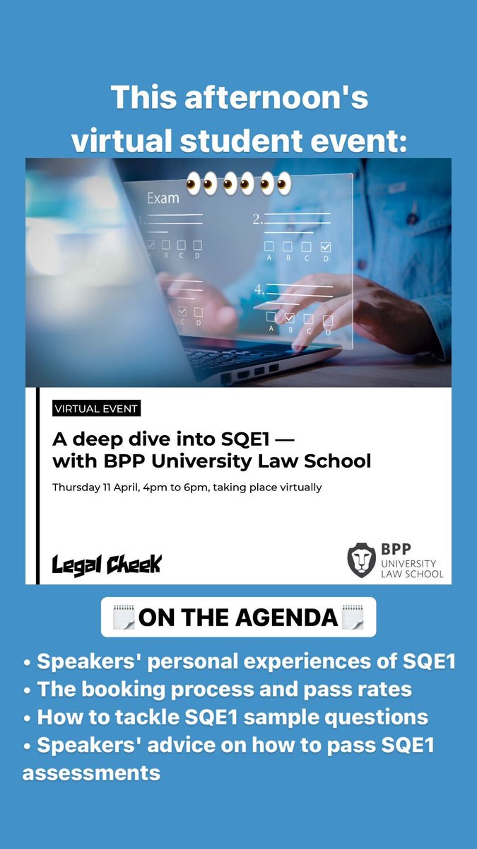 We are LIVE at this afternoon's virtual student event, 'A deep dive into SQE1 – with @BPPGroup '! On the agenda: