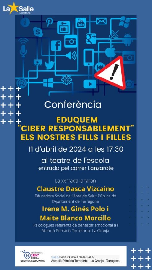 📣 Conferència: Eduquem 'ciber responsablement' els nostres fills i filles. 📅 Avui 11 d'abril a les 17:30h 📍 teatre de l'escola - C/ Lanzarote #conferencia #xerrada #educar #LaSalle #Torreforta #Tarragona #LaSalleTorreforta #SomLaSalle #MiraMésEnllà