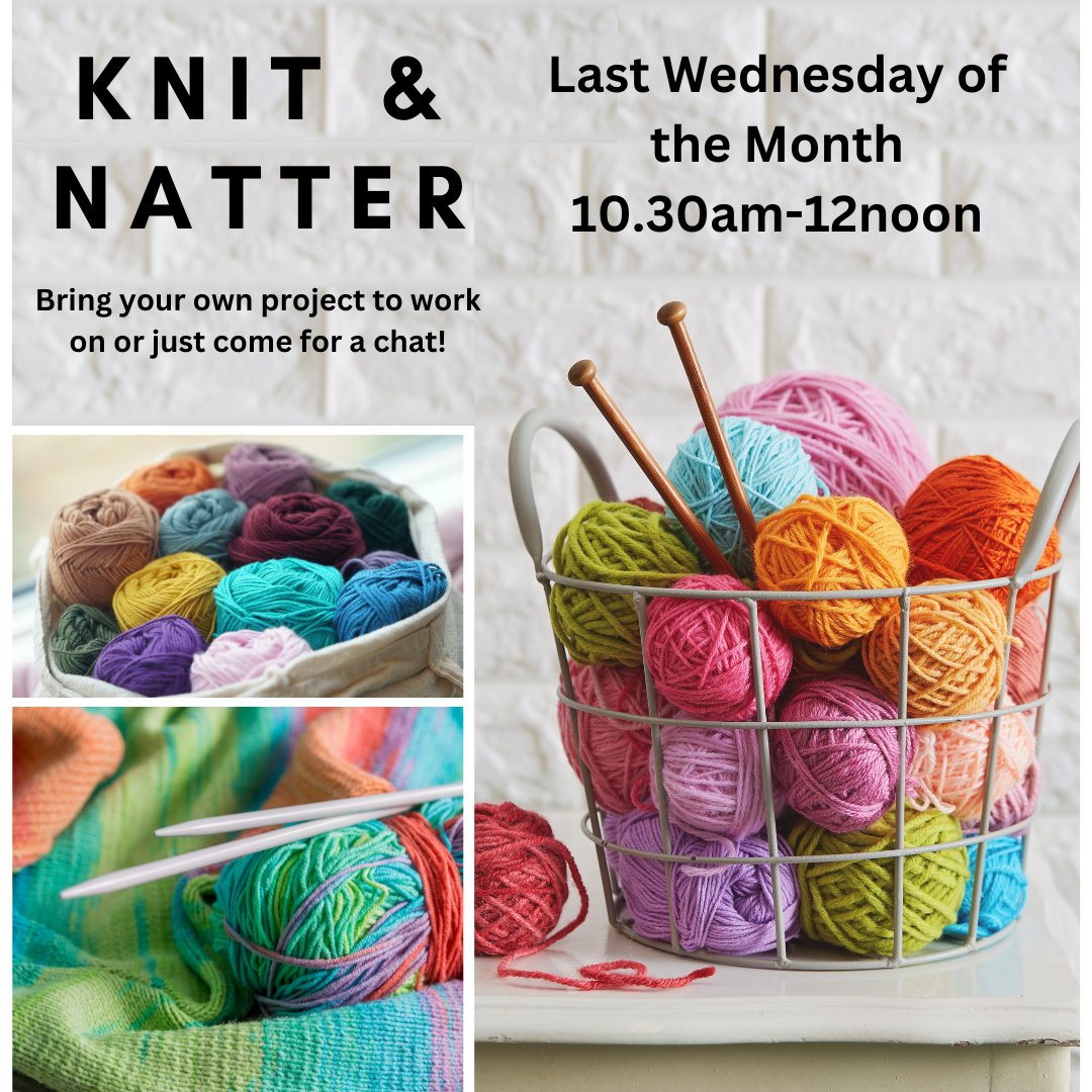 Don't forget next Wednesday our Knit & Natter group are meeting. Just pop along between 10.30am and 12noon and join in the natter! @SurreyLibraries