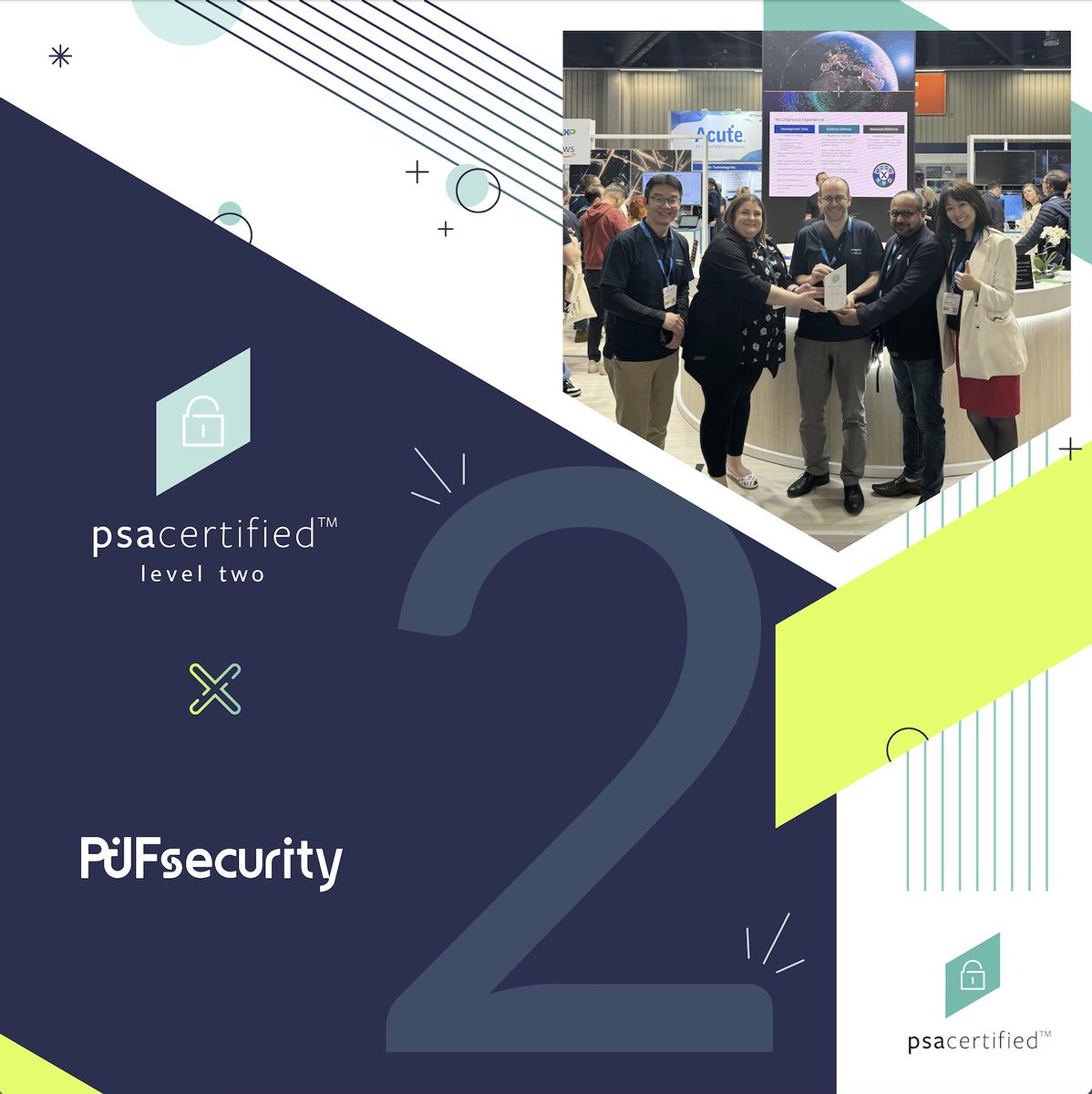 We are so excited to present @PuFsecurity with their PSA Certified Level 2 Ready trophy for their PUFcc at #embeddedworld! 🏆 Presented by Stephanie Smith and Anurag Gupta, this comes with our massive congratulations and thanks for their efforts. #security #cybersecurity