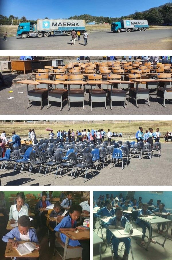 IRNreuse's tweet photo. Thanks to ELB Global and Bishop Montgomery High School in the City of Torrance, CA, hundreds of kids in Addis Ababa, Ethiopia have school desks to sit at. Last August The Reuse Network filled two Maersk shipping containers w/322 student desks, 85 chairs, and 12 teacher's desks. https://t.co/4Nrg2t446b