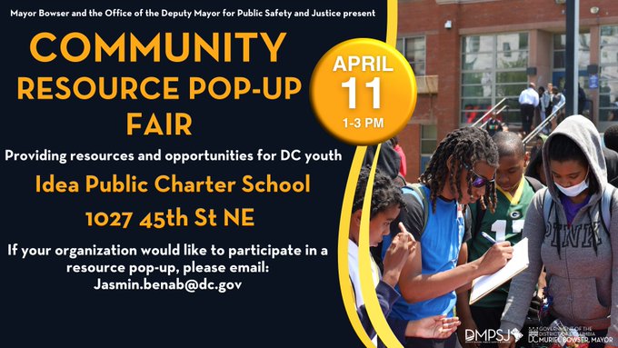 Community Resource Pop-Up Fair today in Deanwood. 1-3pm, 1027 45th Street NE