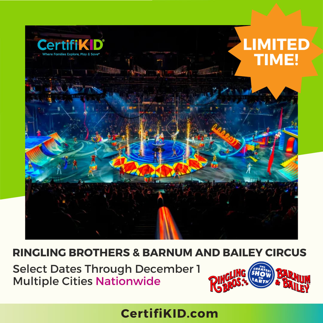 Bring the big top energy with discounted tickets to the all new Ringling Bros and Barnum &amp; Bailey Circus. Packed with superhuman feats and jaw dropping thrills, the greatest show on earth is now even greater. 

bit.ly/3Jd0Qpl

#CertifiKID #familyfun #ringling