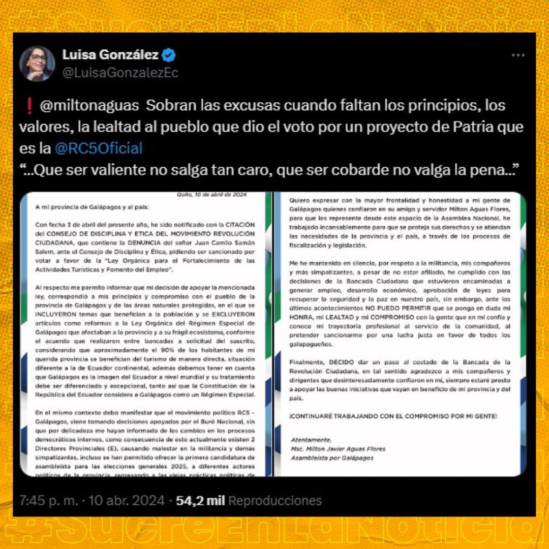 En menos de 24 horas, la bancada del correísmo perdió a dos asambleístas este miércoles, 10 de abril. El último fue Milton Aguas, quien anunció su salida de ese bloque, poco después de que Xavier Jurado hiciera lo propio.
.
radiosucre.com.ec
.
#SucreEnLaNoticia