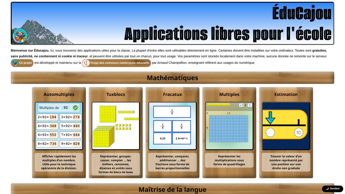 LeLibreEdu's tweet photo. [à découvrir] À l'occasion de la migration de la Forge des communs numériques éducatifs #ForgeEdu vers les services partagés de @appsedufr le très actif professeur des écoles et ERUN Arnaud Champollion a regroupé ses 15 applications libres en un seul site
https://t.co/kgxjH7mZQk https://t.co/S5AAsco5XM