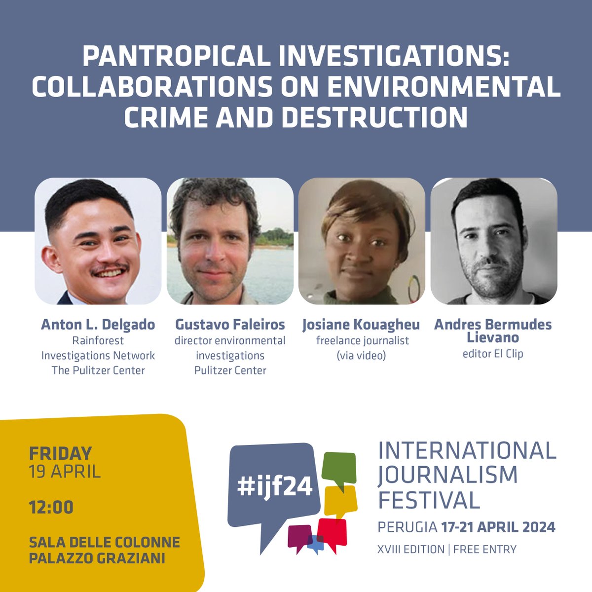 Next week, at the International Journalism Festival in Perugia, the @pulitzercenter Rainforest Investigations Network will present three unique collaborative projects in the Amazon, the Congo Basin, and Southeast Asian forests. Come and see us!