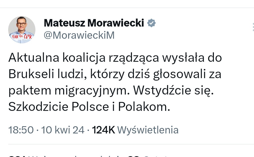 PO i PSL zagłosowali przeciw paktowi migracyjnemu. Czyli Morawiecki skłamał. A ponieważ oficjalnie trwa kampania wyborcza do PE, to można go pozwać w trybie wyborczym 😃