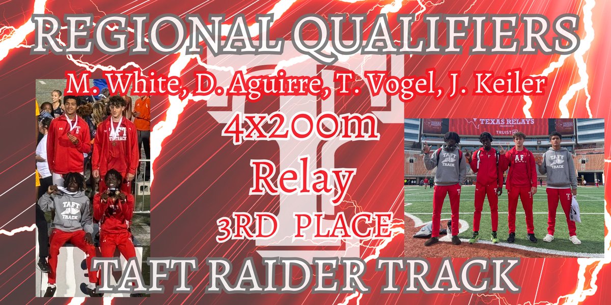 Congratulations to our Regional Qualifiers in the 4x200m Relay!!!! #RaiderSpeed #RaiderPride @taft_club @NISDTaft @NISDComArts @TaftRaider @NISD_Athletics