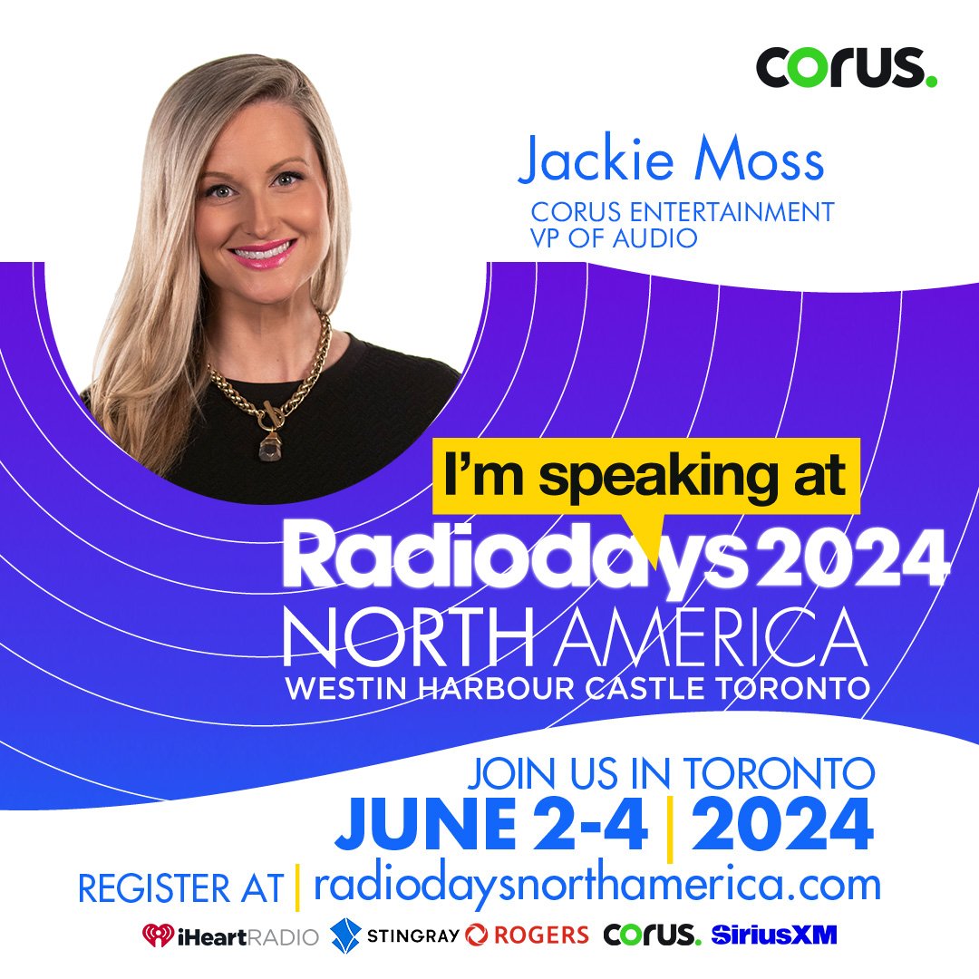 RadiodaysNA's tweet photo. Join Jackie Moss, VP of Audio at Corus, as she shares insights on fostering new talent &amp; women in media leadership. 🌟 Register for RDNA to not miss out! https://t.co/OK1bViWZd3

#RDNA2024 #radio #radioconference #radioshow #audioconference #radiocommunity #broadcasting https://t.co/b6uQyB8LqW