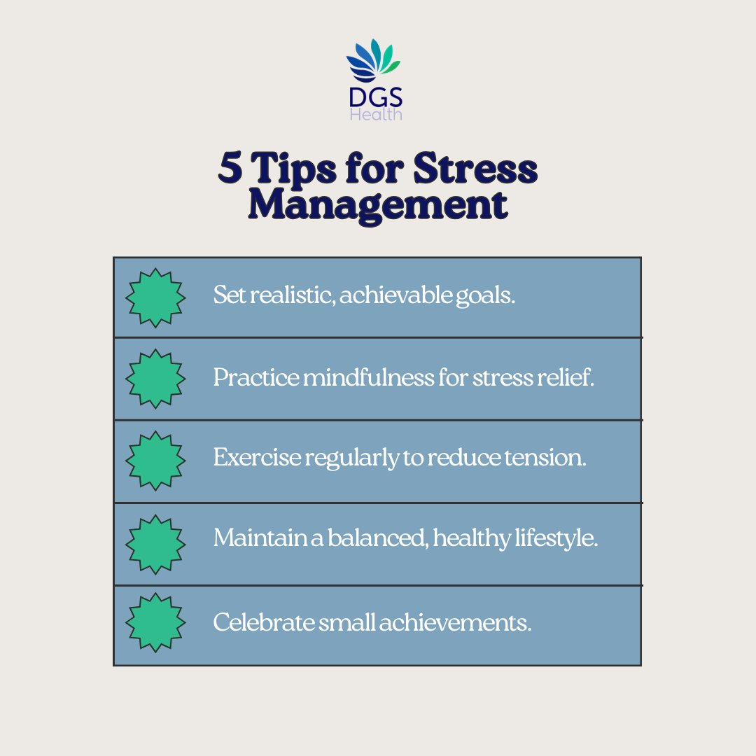 April is Stress Management Awareness Month! 🌿 Discover our #DGSHealth top tips on 'How to Stress Less'. Let's make every day a little lighter with these 5 practical stress-busting strategies. #StressAwareness #WellnessTips